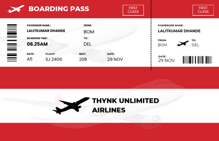 Red and White Minimalist Boarding Pass Ticket | PDF
