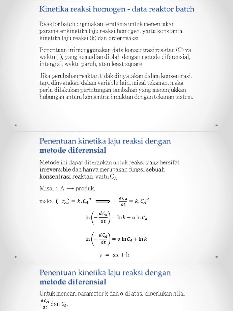 Penentuan Kinetika Reaksi Homogen - Data Reaktor Batch - Metode ...