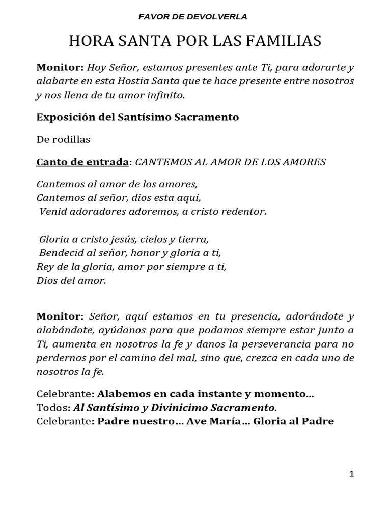 Hora Santa Por Las Familias | PDF | eucaristía | María, madre de Jesús