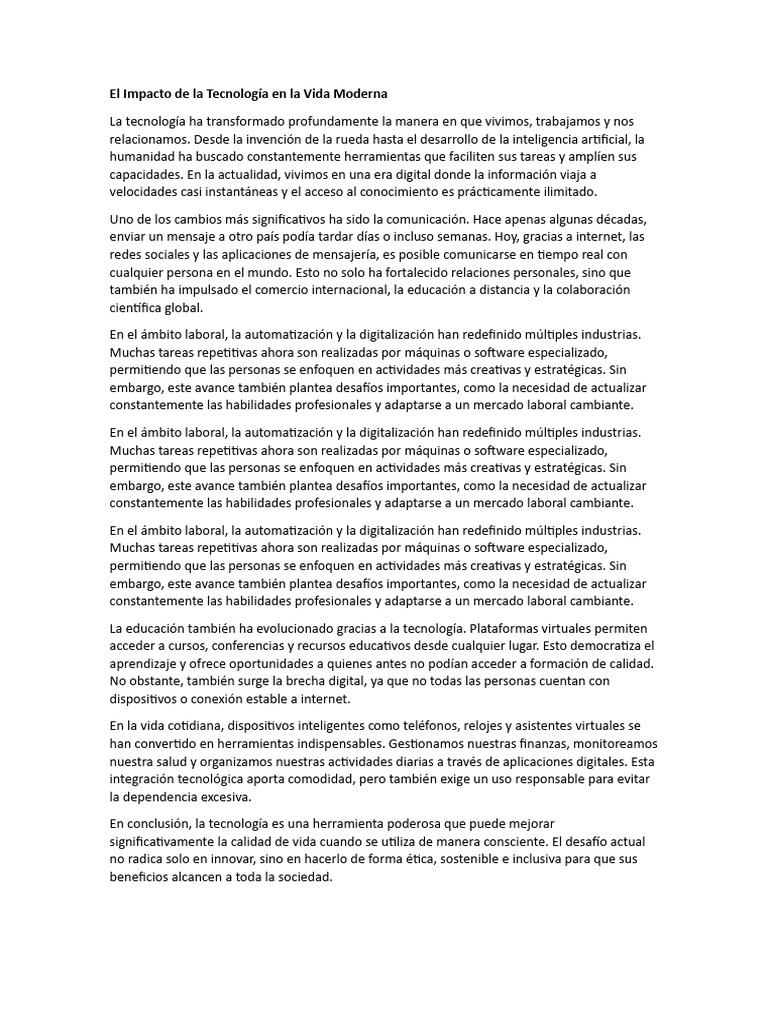 El Impacto de La Tecnología en La Vida Moderna | PDF | Informática