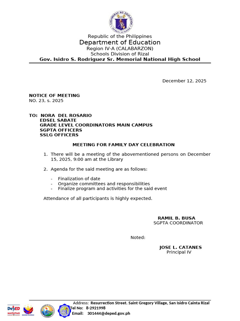 Notice No 22s. 2025 - Meeting For Sumbingtik Festival and Deped Night | PDF
