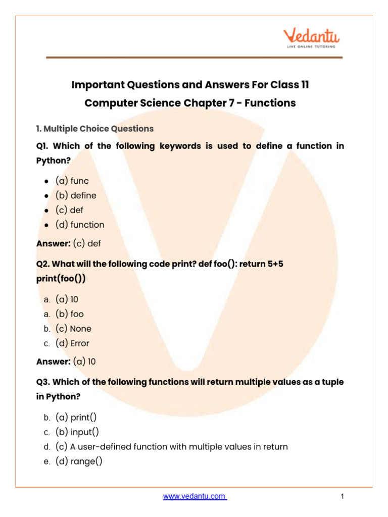 Important Questions and Answers For Class 11 Computer Science Chapter 7 ...