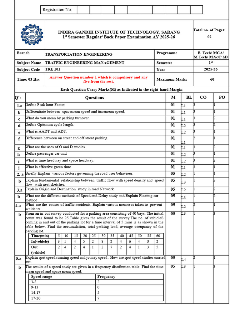 Traffic Engineering Management 2025 Question | PDF | Traffic | Land ...
