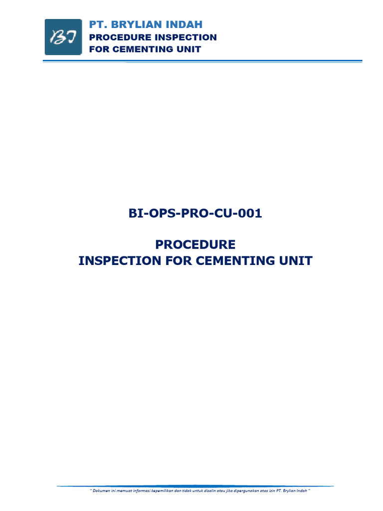 BI-OPS-PRO-CU-001 - PROCEDURE INSP FOR CEMENTING UNIT rev1 | PDF ...