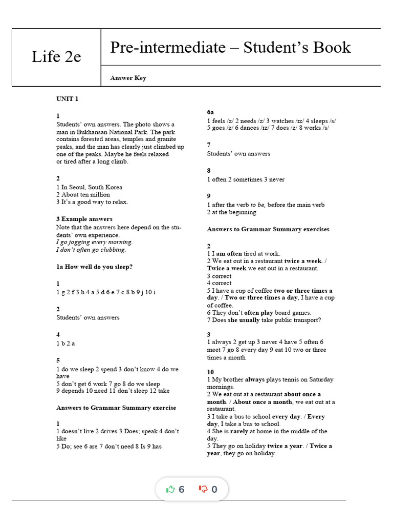 Life 2ed British Pre Intermediate Student Book Answerkey For Student ...
