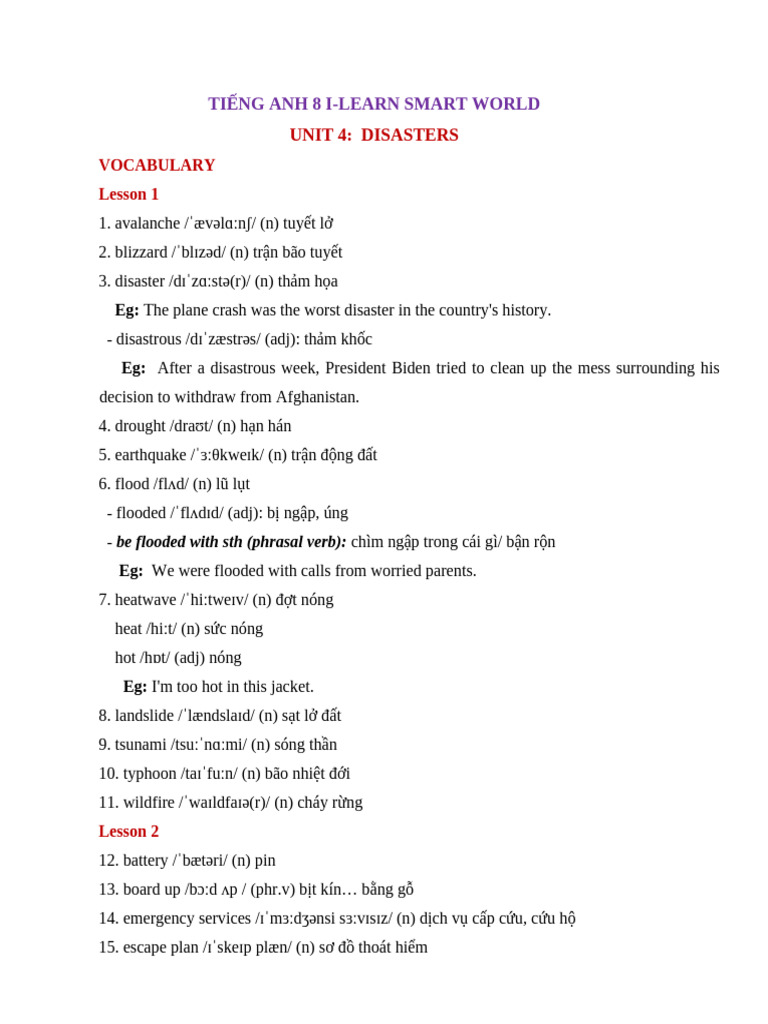 Unit 4 - Ta8 Ilsw - Bài Tập Làm Thêm | PDF | Natural Disasters | Tsunami