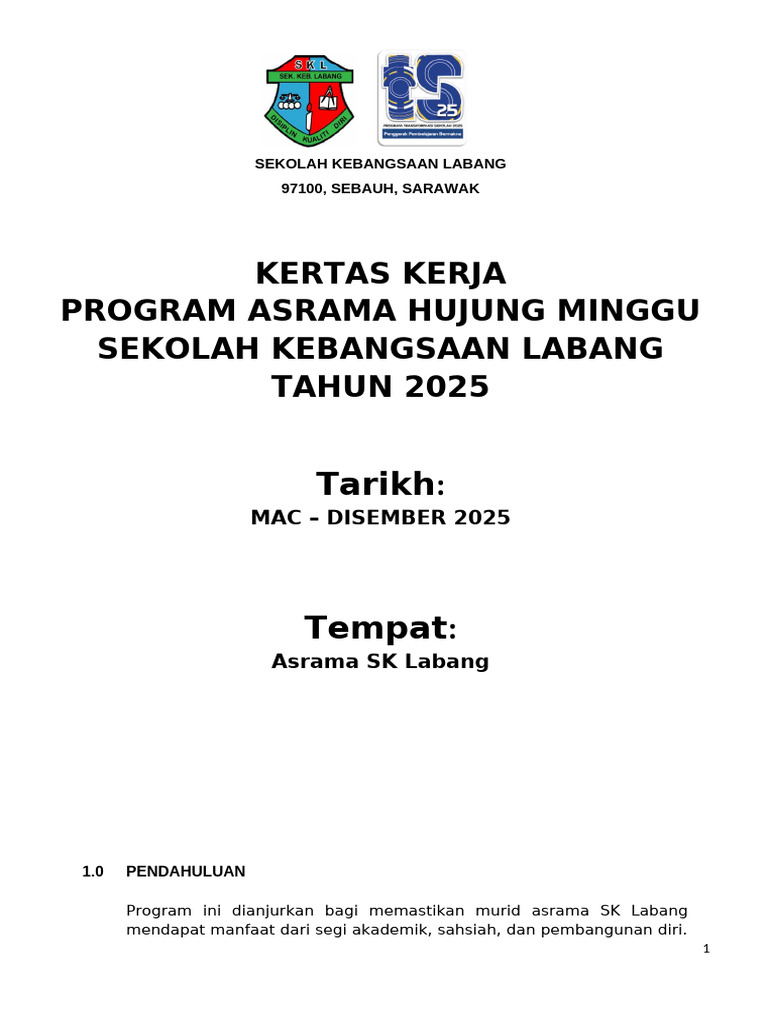 Kertas Kerja Program Asrama | PDF