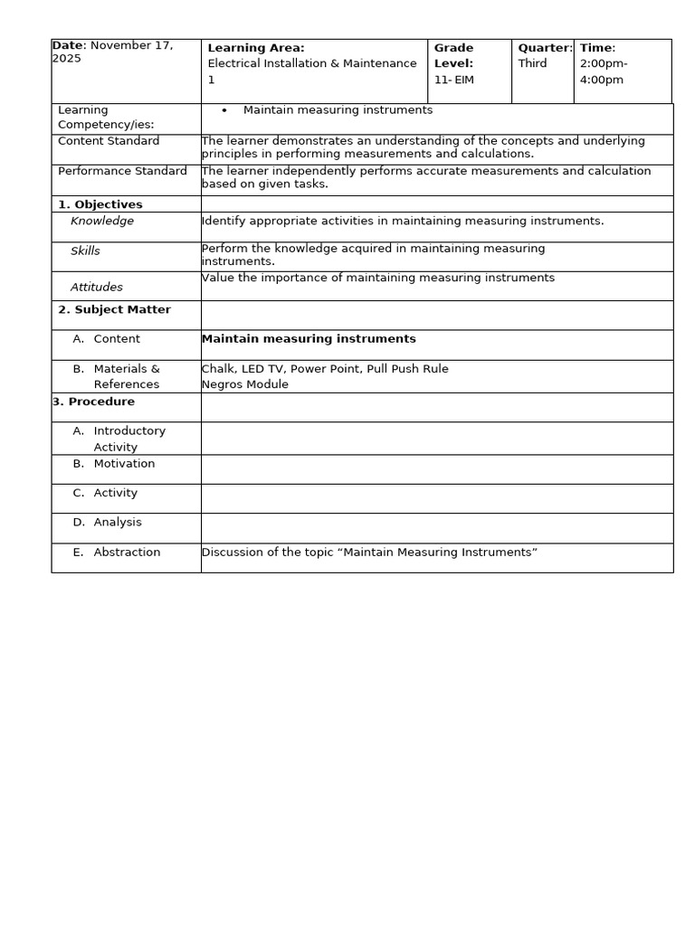 Maintain Measuring Instruments | PDF | Learning | Measurement