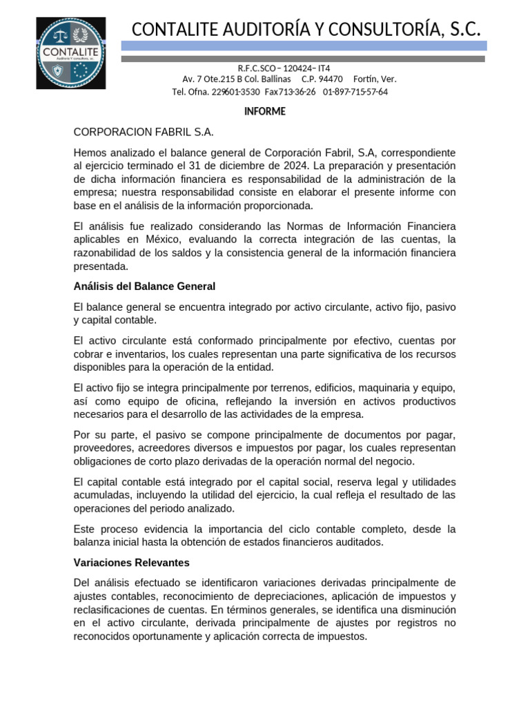 Informe de Auditoria Eq 2 | PDF | Contabilidad | Estado financiero