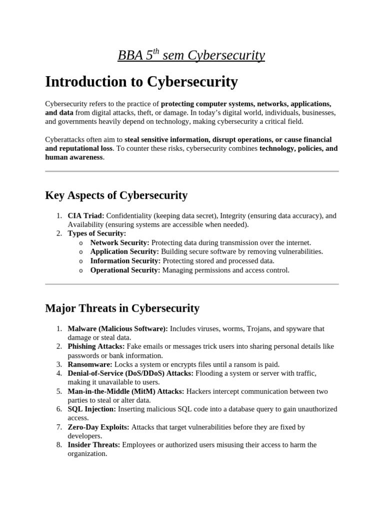 BBA 5th Sem Cybersecurity Notes | PDF | Security | Computer Security