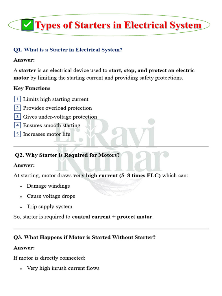 Types of Starters in Electrical System | PDF | Electric Motor ...
