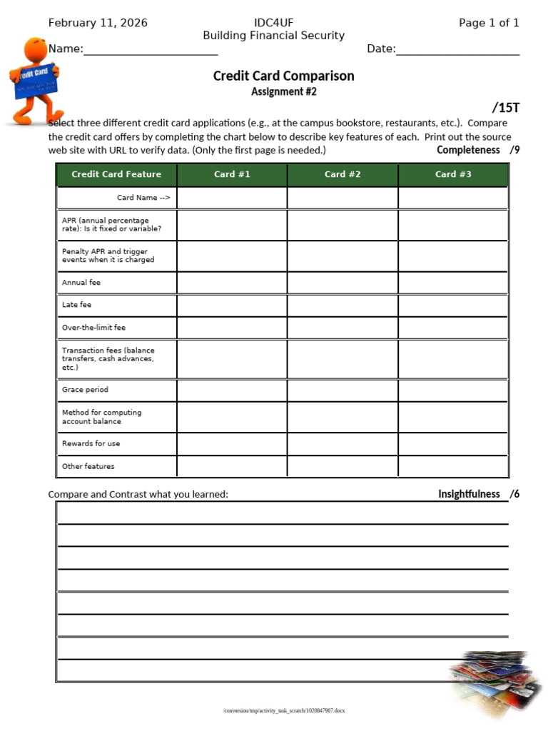 2-Credit Card Comparison Assignment Rev 2020 | PDF