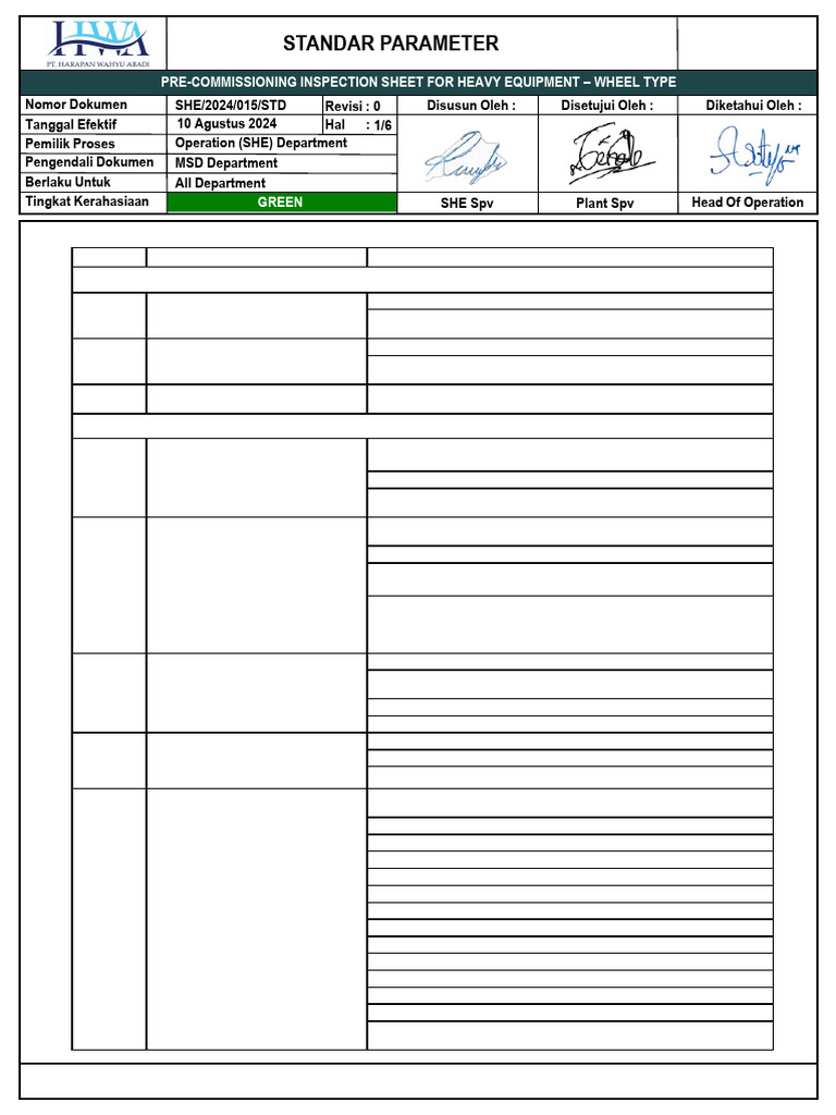 SHE 2024 015 STD R0 - Pre-Commissioning Inspection Sheet For Heavy ...