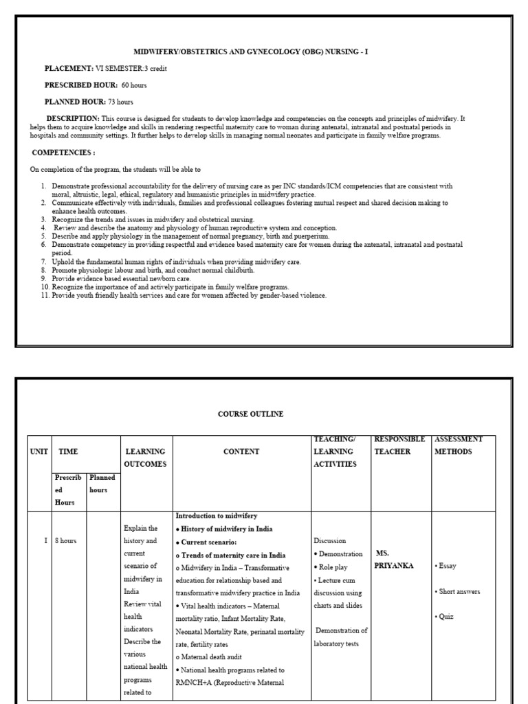 OBG Course Plan (2) | PDF | Childbirth | Postpartum Period