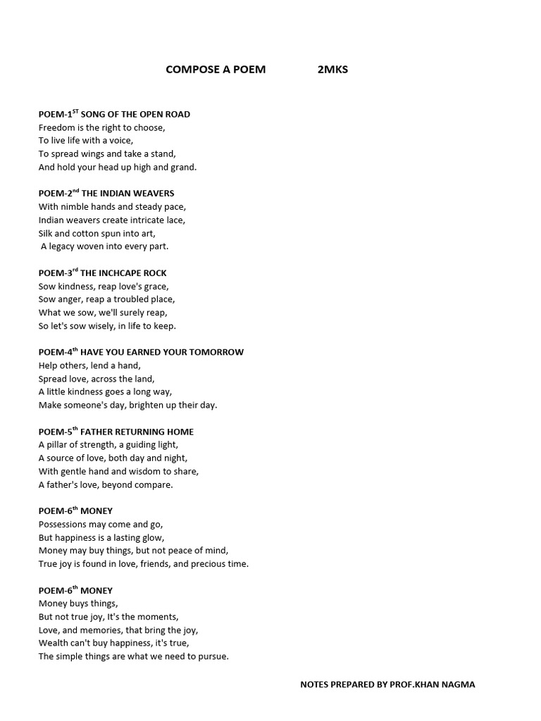 Compose A Poem 2mks | PDF