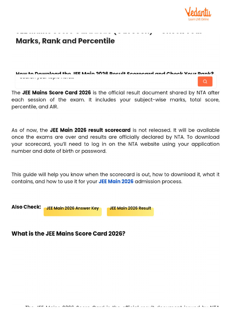 JEE Mains Score Card 2026 (Out Soon) - Check Your Marks, Rank and ...