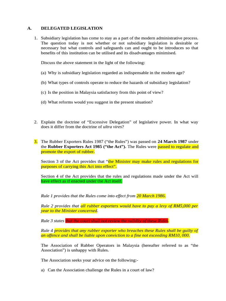 Tutorial Questions Delegated Legislation | PDF