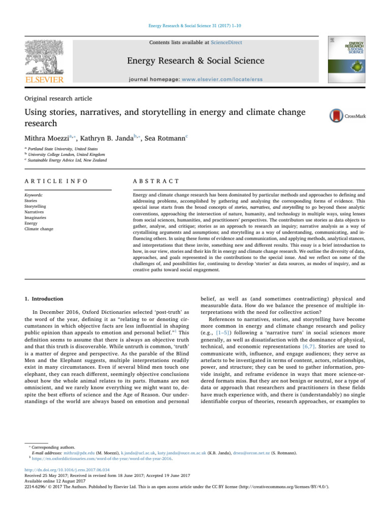 Using Stories, Narratives, And Storytelling in Energy and Climate ...