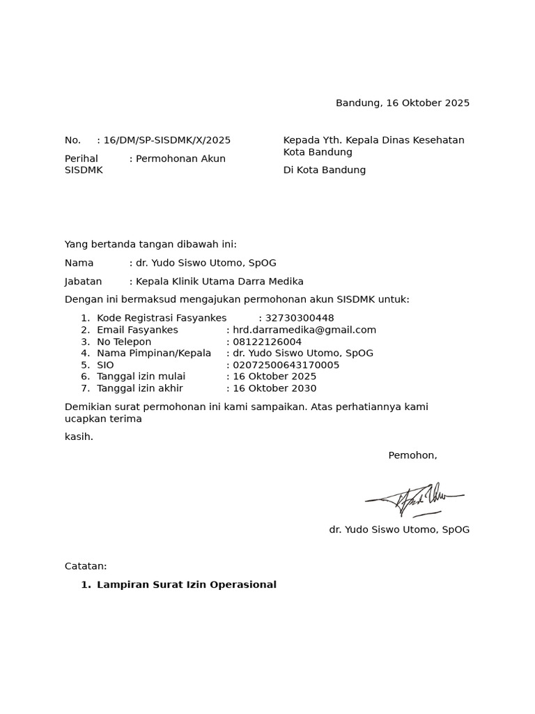 Format Permohonan Akun SISDMK | PDF