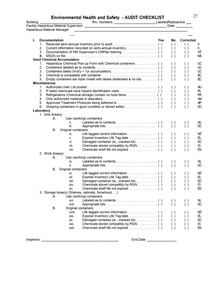 EHS Audit-Checklist 2014 | PDF | Occupational Safety And Health | Safety