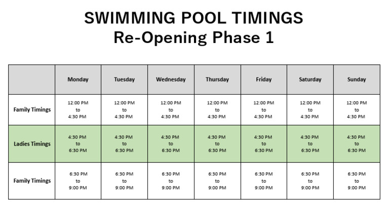 Swimming Pool Timings | PDF