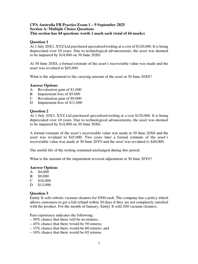 CPAA FR Practice Exam 1-2025-9-9-Q | PDF | Deferred Tax | Fair Value