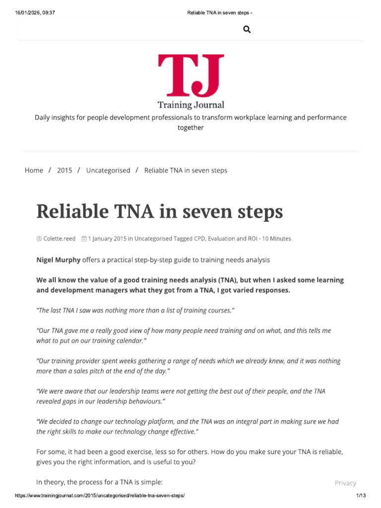Reliable TNA in Seven Steps | PDF