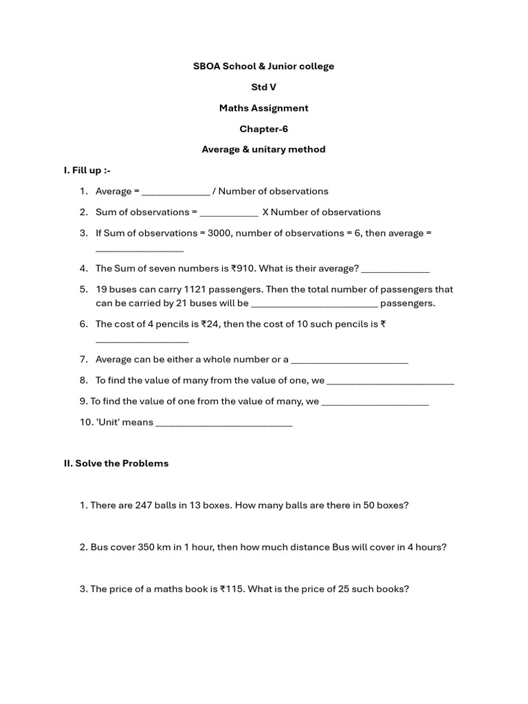 STD 5 Ch-6 Average and Unitary Method | PDF
