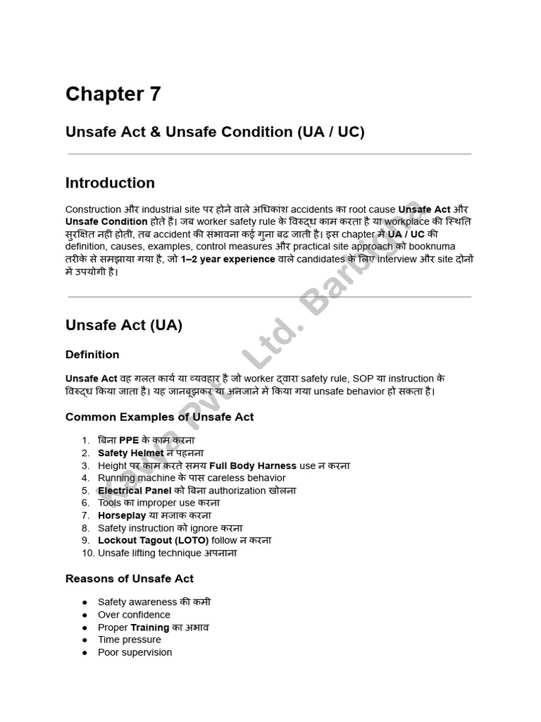 Chapter 7 - Unsafe Act & Unsafe Condition (UA - UC) - Kavya Institute ...