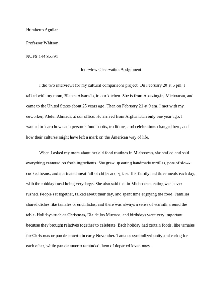 Interview Observation Assignment | PDF | Cooking | Asian Cuisine