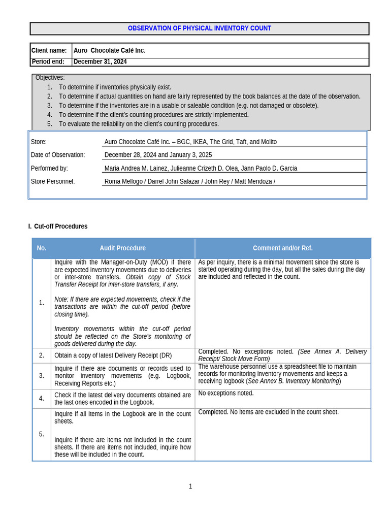Consolidated - Inventory Count Work Program 2024 | PDF | Chocolate ...