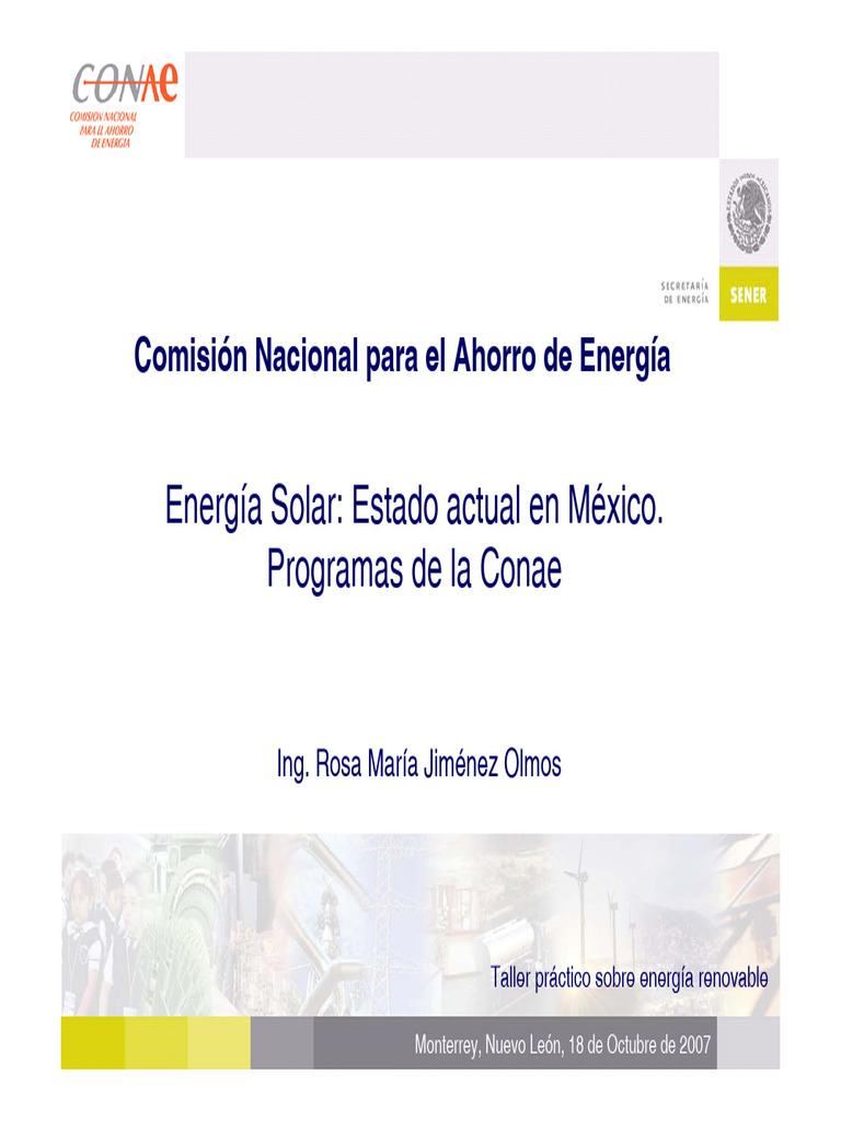 Energía Solar Estado actual en México. Programas de la Conae | PDF ...