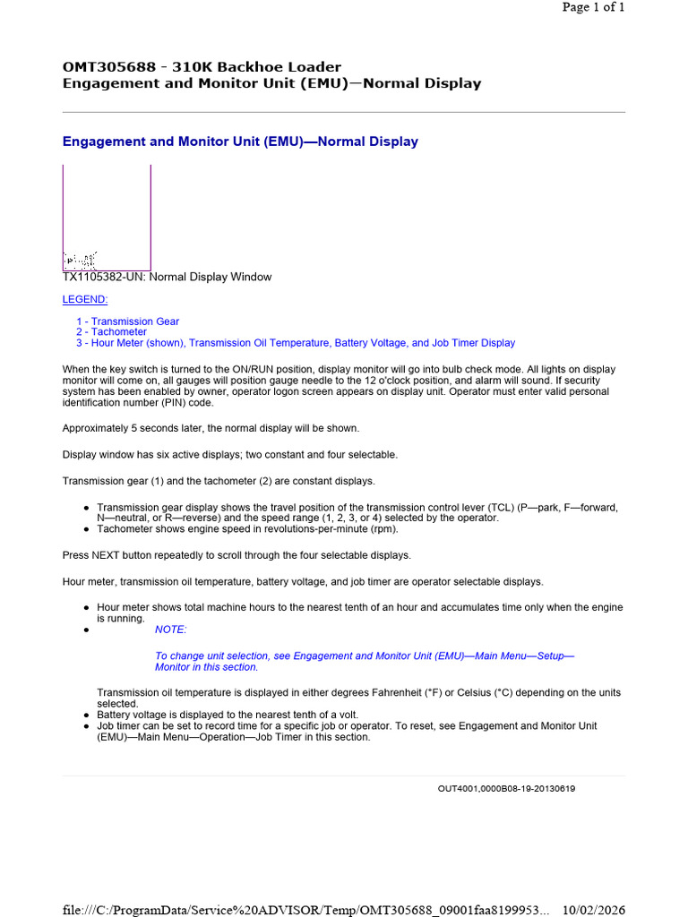 Engagement and Monitor Unit (EMU) - Normal Display | PDF