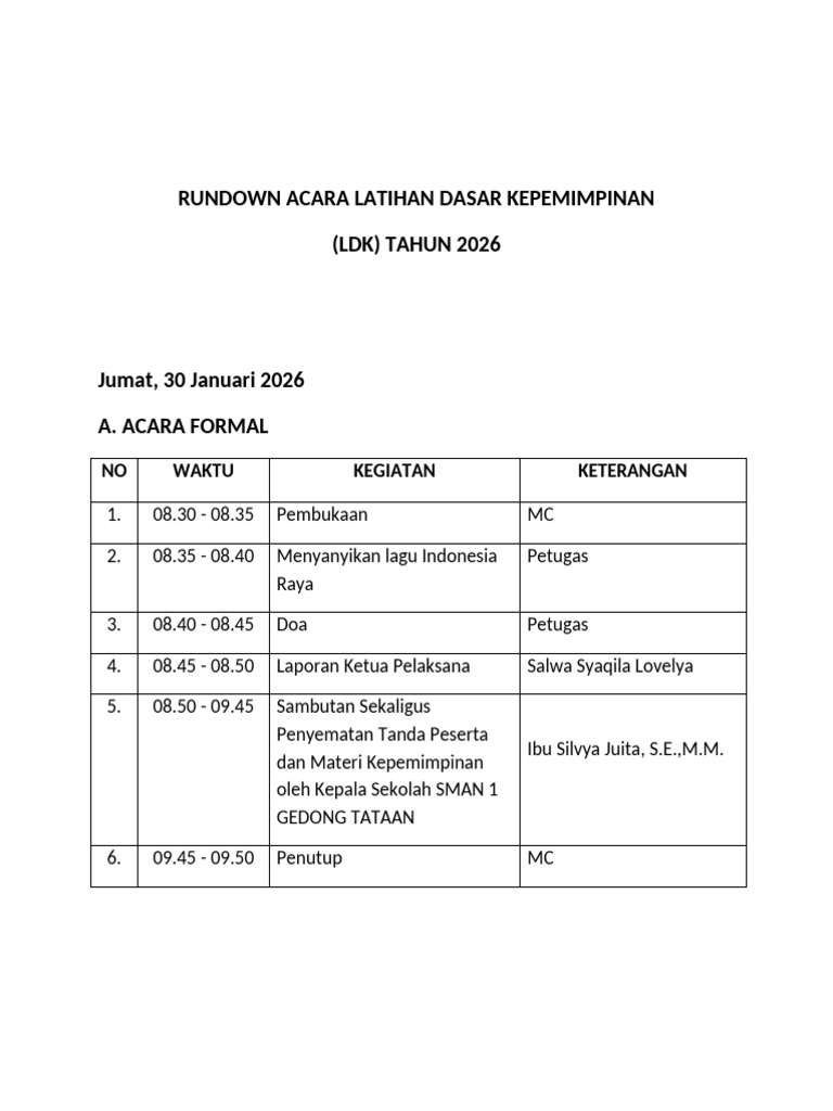 Rundown Acara LDK 2026 | PDF