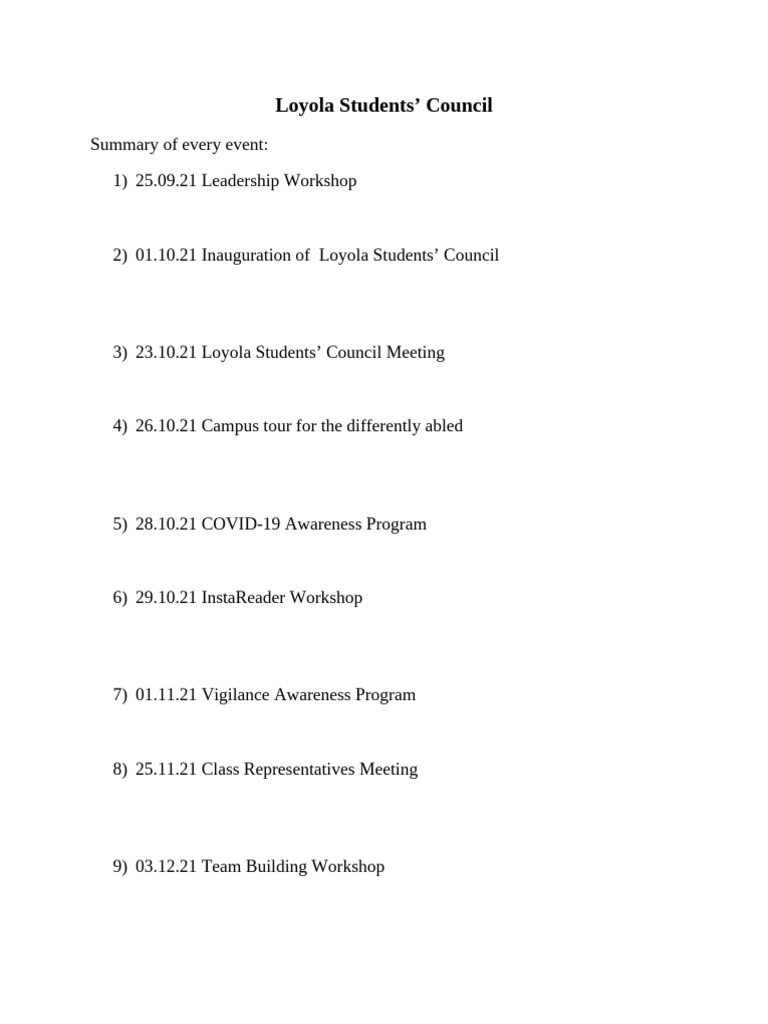 Loyola Students' Council - Report | PDF