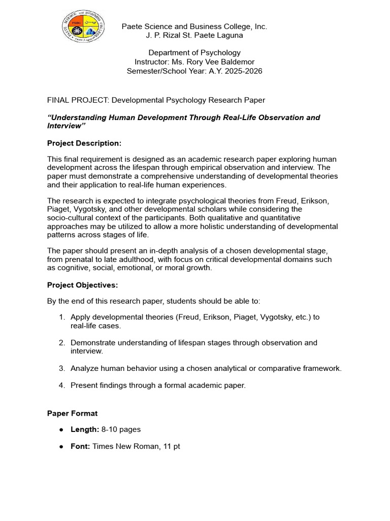 Developmental Psychology - Final Paper | PDF | Qualitative Research ...