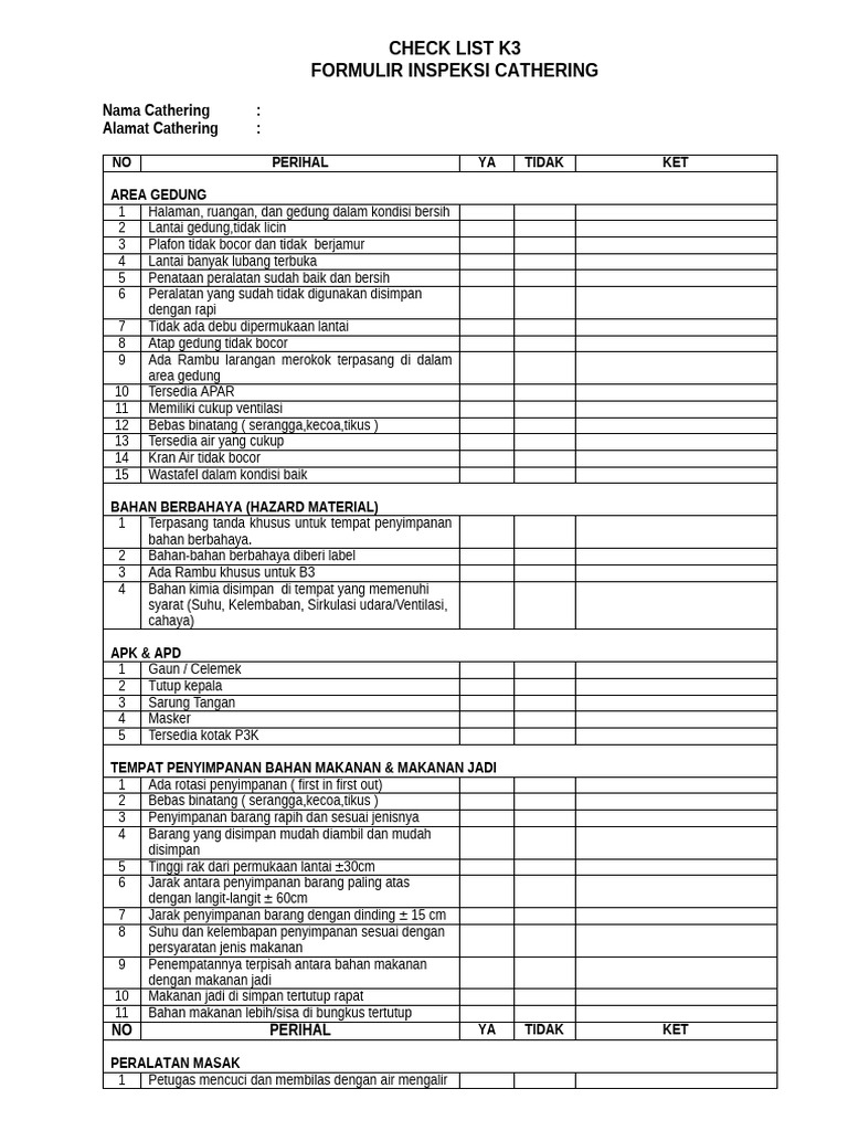 Checklist Cathering | PDF