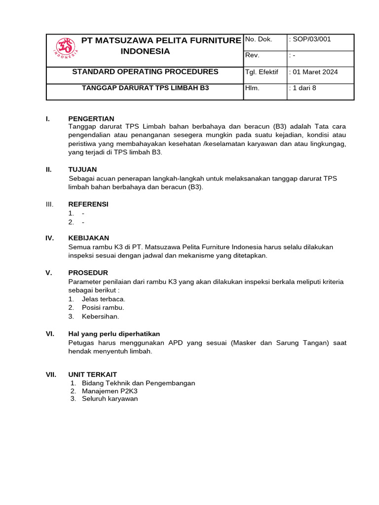 Sop Tanggap Darurat Tps b3 | PDF