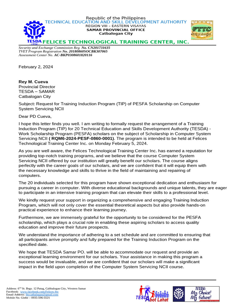 Request for TIP on September 6 | PDF | Vocational Education
