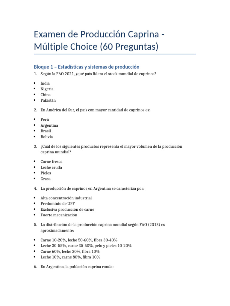 Examen Produccion Caprina | PDF