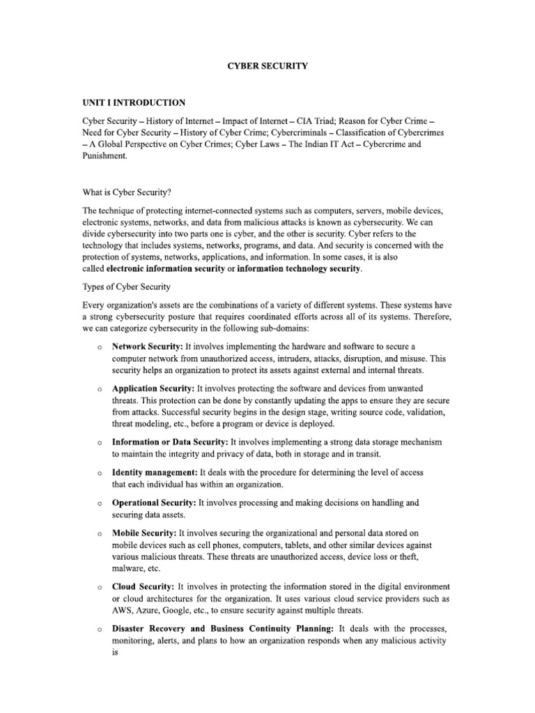 Cyber Security Notes Unit 1 | PDF