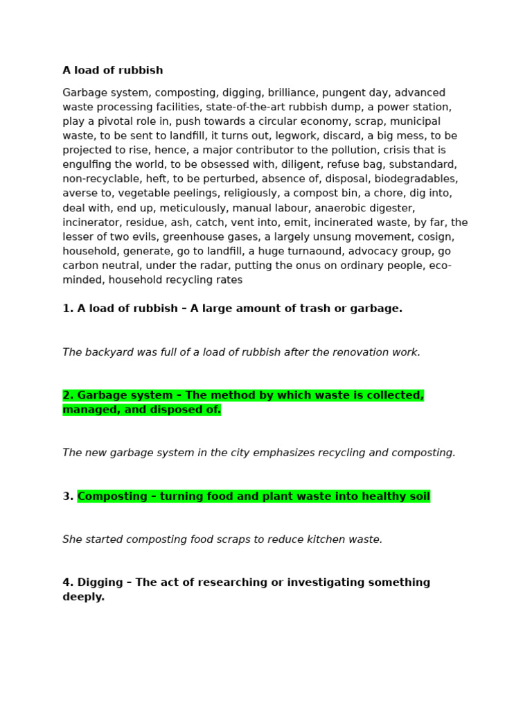 A Load of Rubbish Vocabulary | PDF | Waste | Municipal Solid Waste