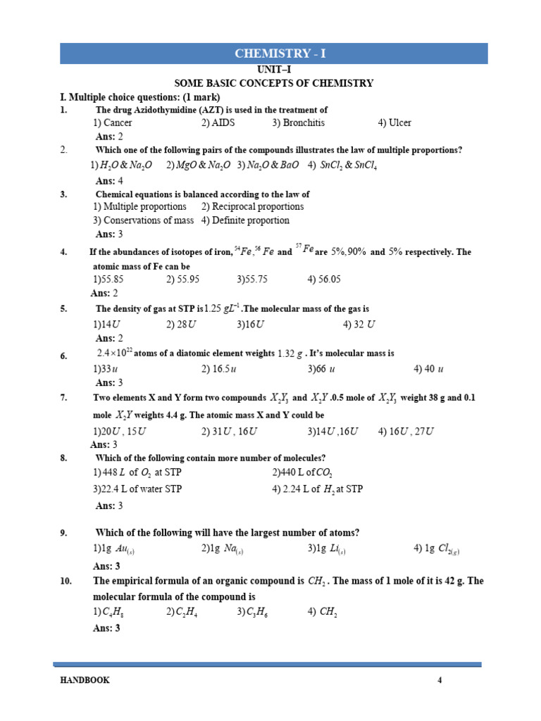 Chemistry 1-2 Mark Questions | PDF | Chemical Bond | Chemical Polarity