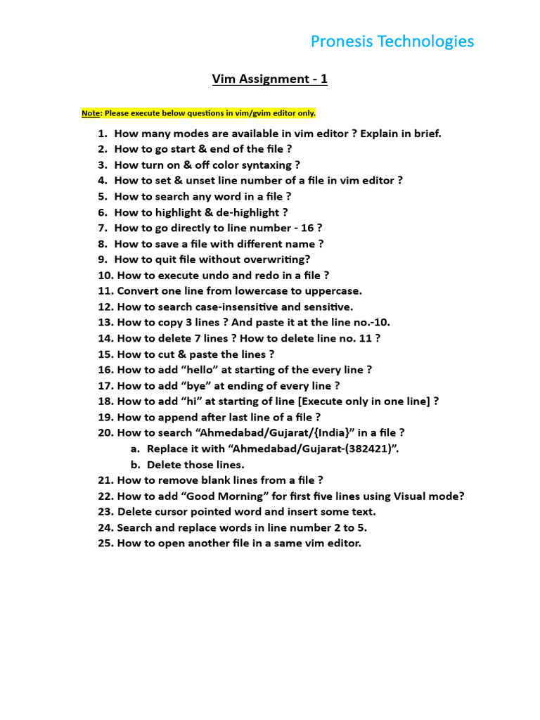 Vim Assignment | PDF