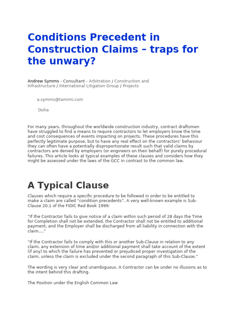 Conditions Precedent in Construction Claims | PDF | Liquidated Damages ...