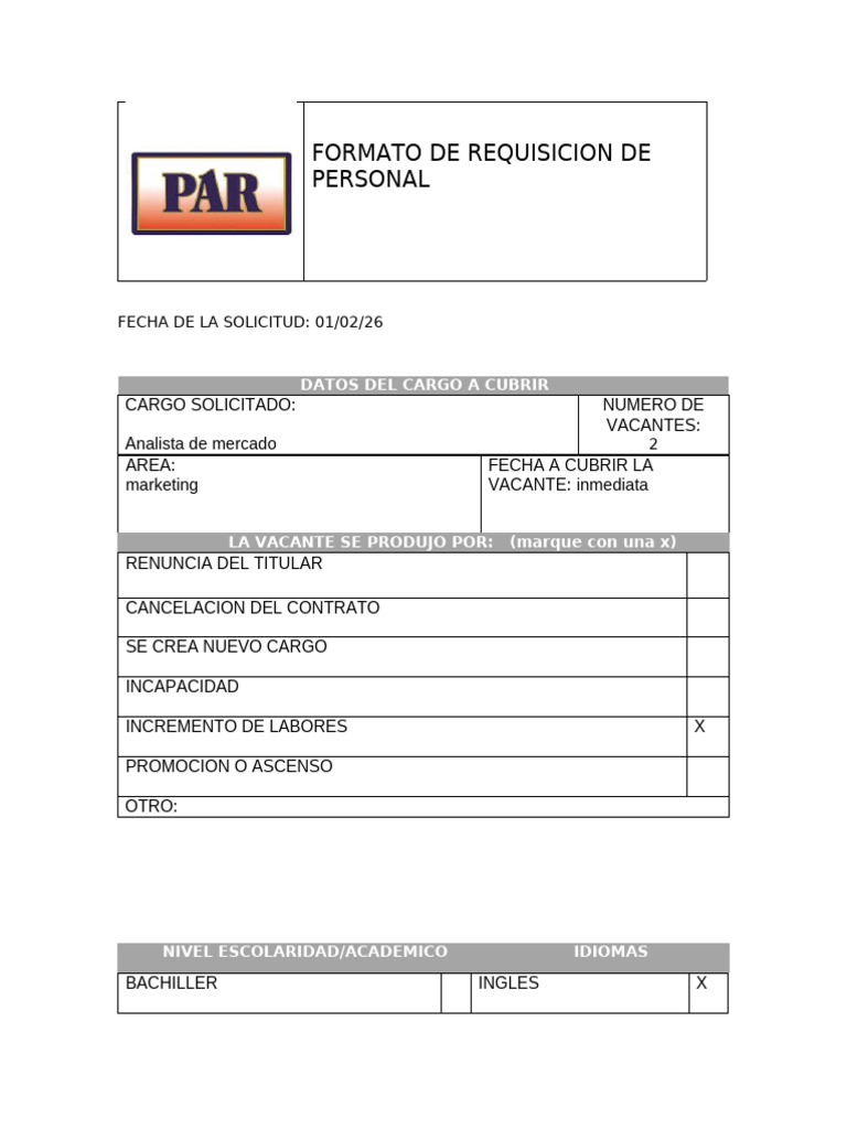 Copia de Requisicion | PDF | Gestión de recursos humanos | Marketing