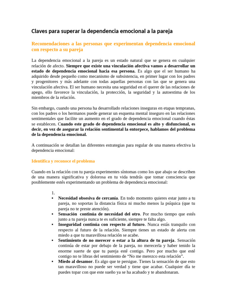 Claves Para Superar La Dependencia Emocional a La Pareja | PDF | Las ...