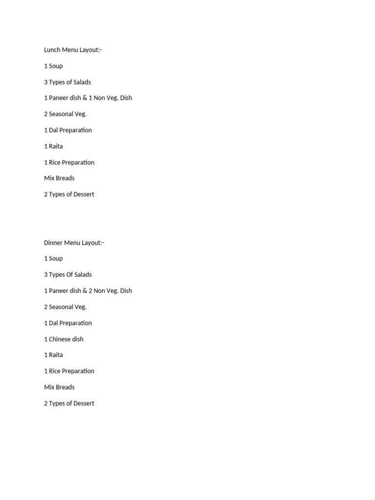 Lunch Menu Layout | PDF