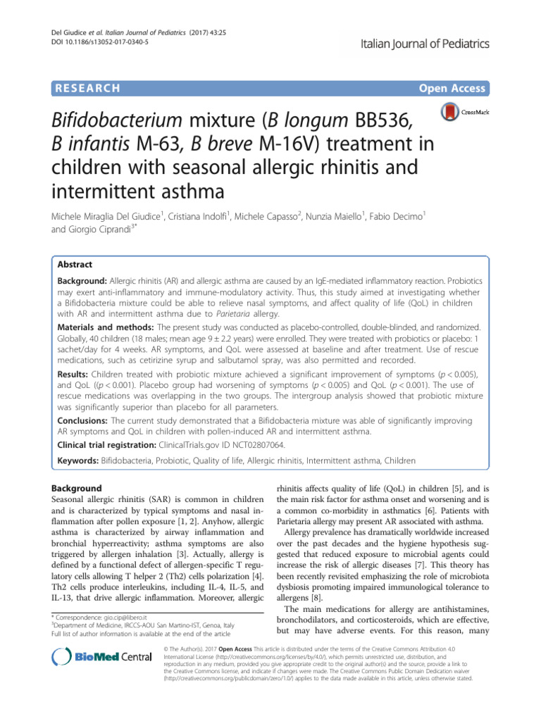 Bifidobacterium Mixture B Longum BB536 B Infantis | PDF | Allergy ...