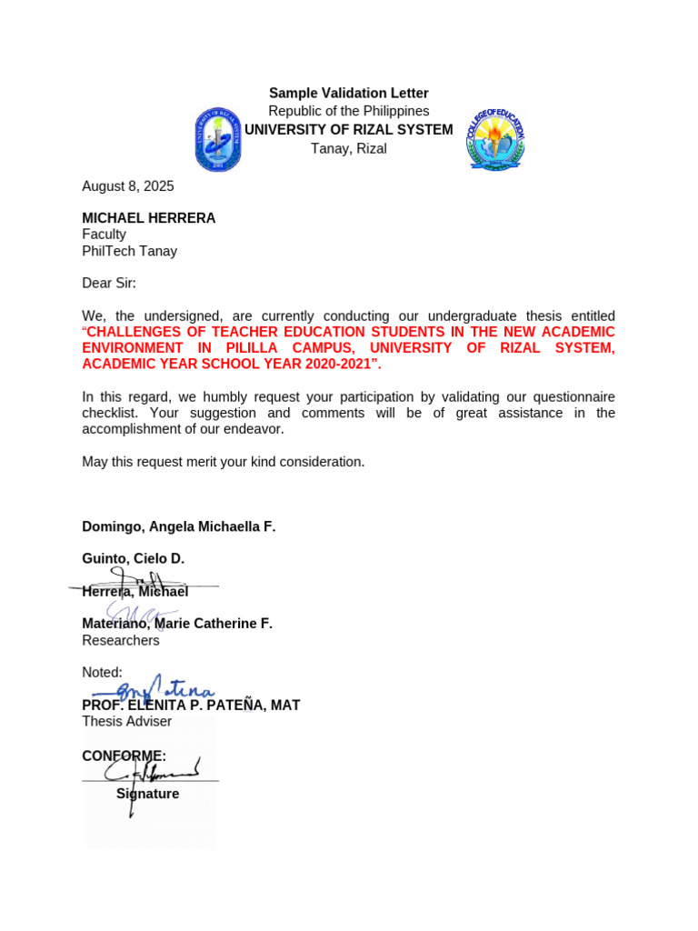 Sample Validation Letter | PDF